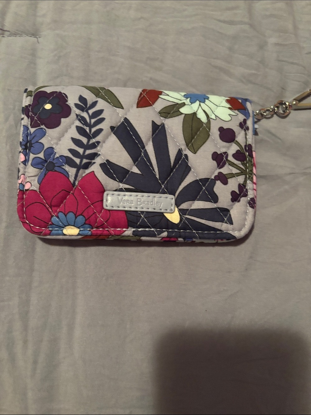 Vera Bradley Light Gray Floral Quilted Wristlet